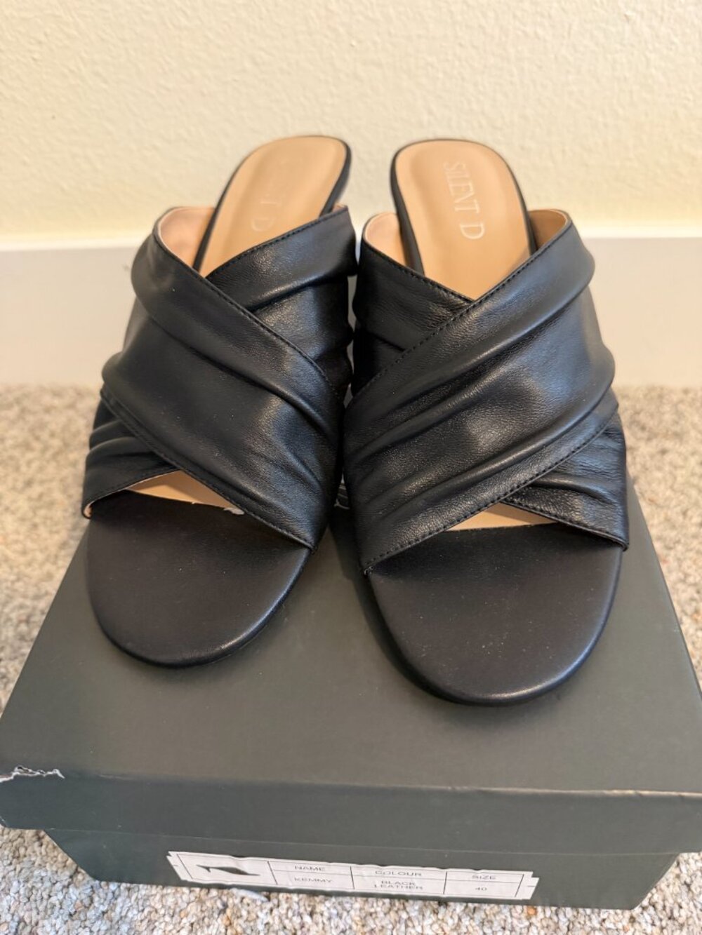 Silent D Black X Strap Mule Heels